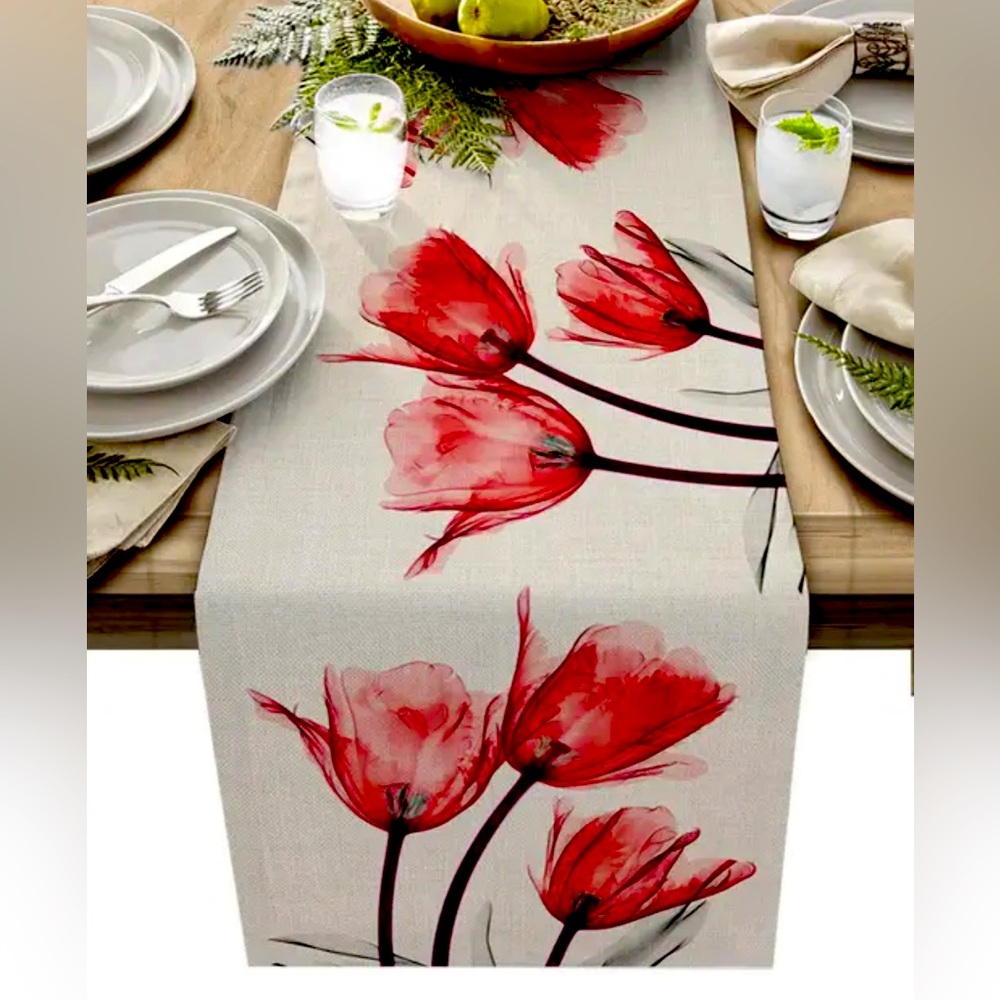 New 13x72 spring Tulip table runner Red pink flower beautiful Easter decor